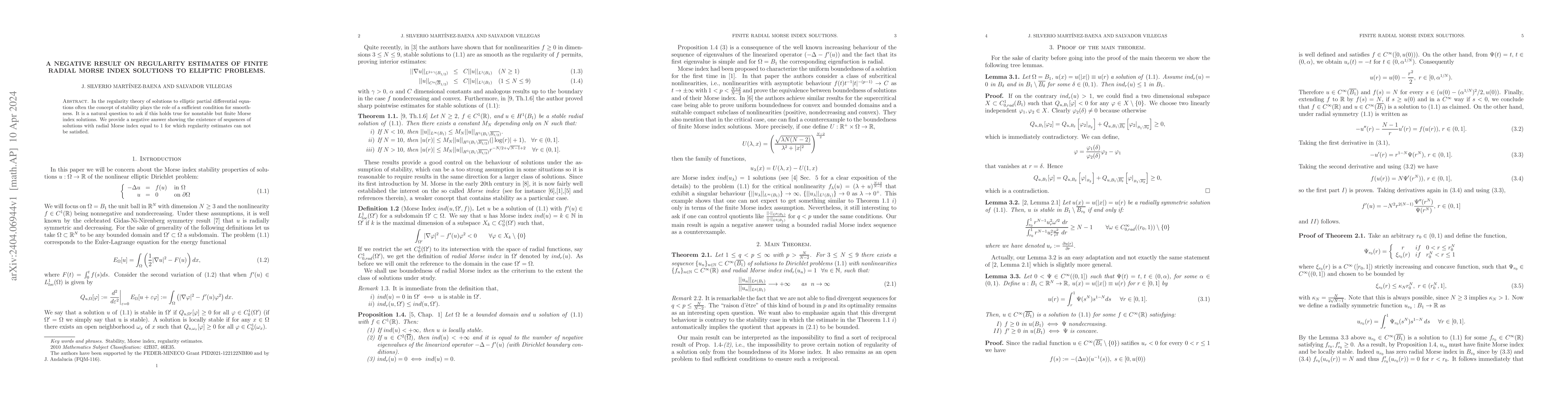 Thumbnail for A negative result on regularity estimates on finite radial Morse index
  solutions to elliptic problems