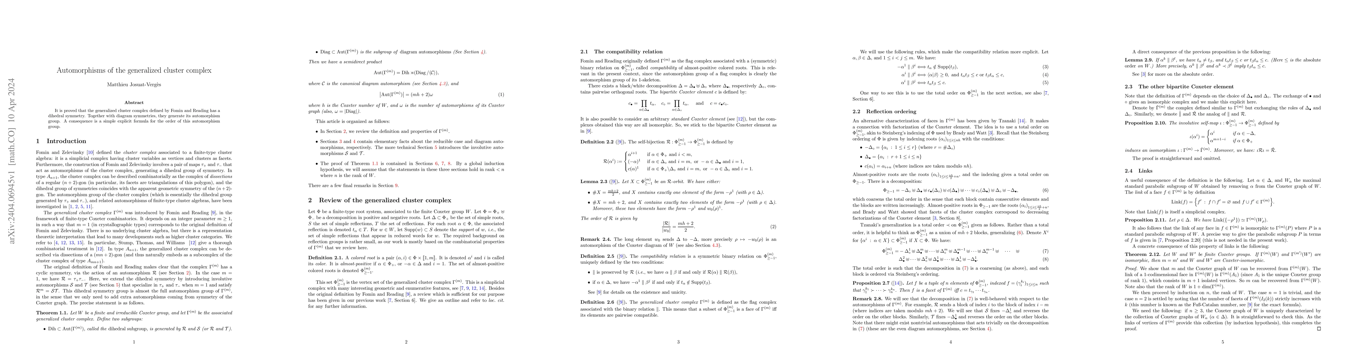 Thumbnail for Automorphisms of the generalized cluster complex