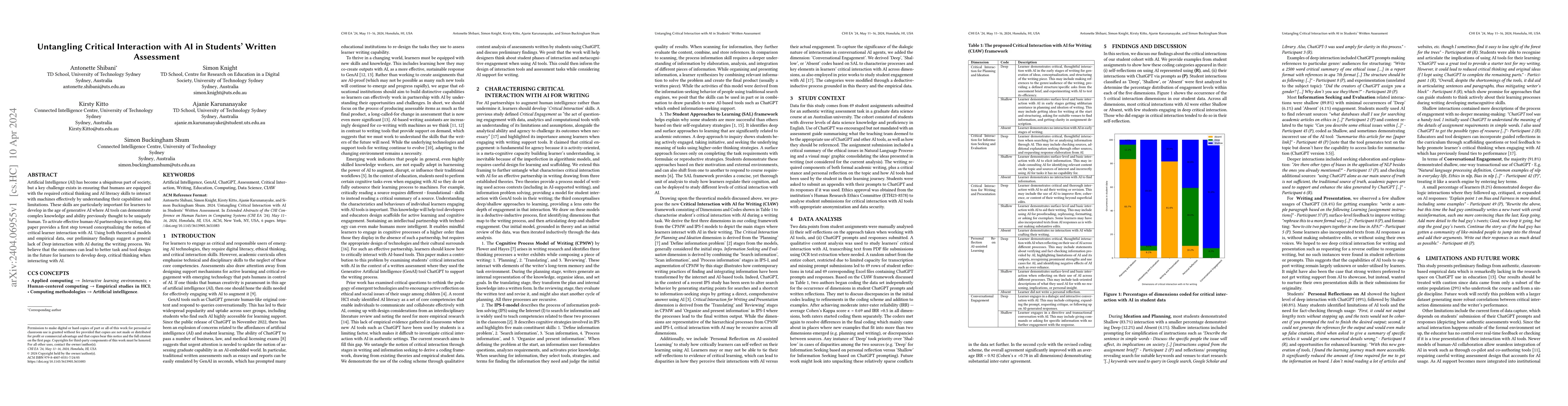 Thumbnail for Untangling Critical Interaction with AI in Students Written Assessment