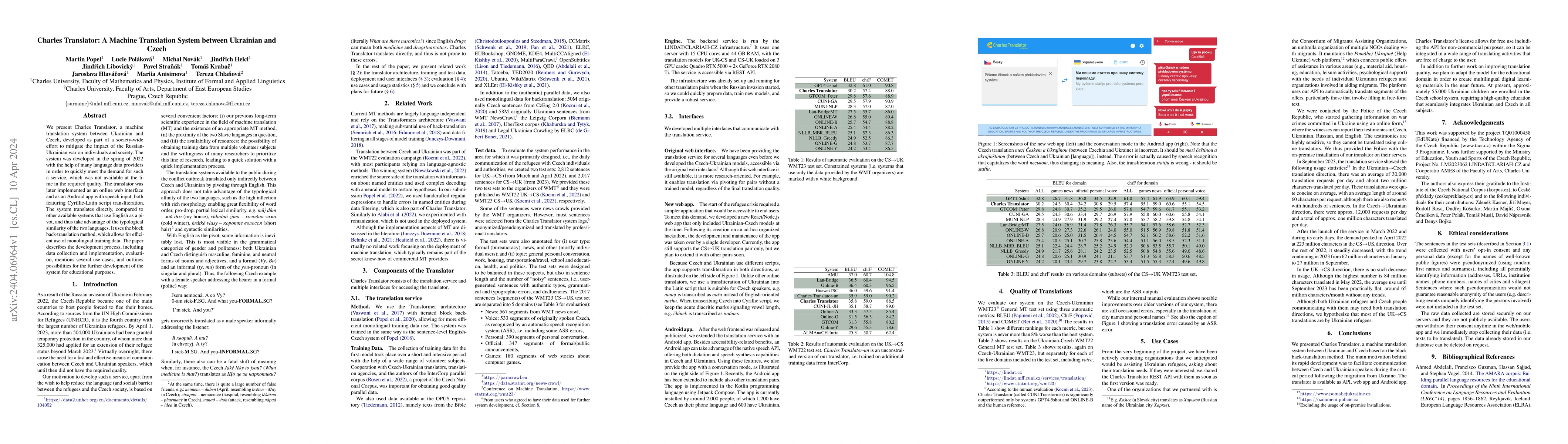 Thumbnail for Charles Translator: A Machine Translation System between Ukrainian and
  Czech