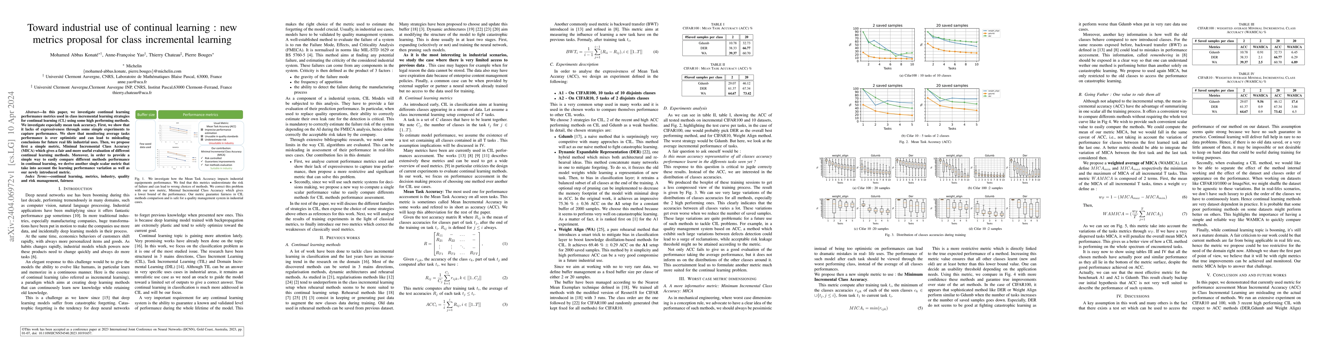 Thumbnail for Toward industrial use of continual learning : new metrics proposal for
  class incremental learning