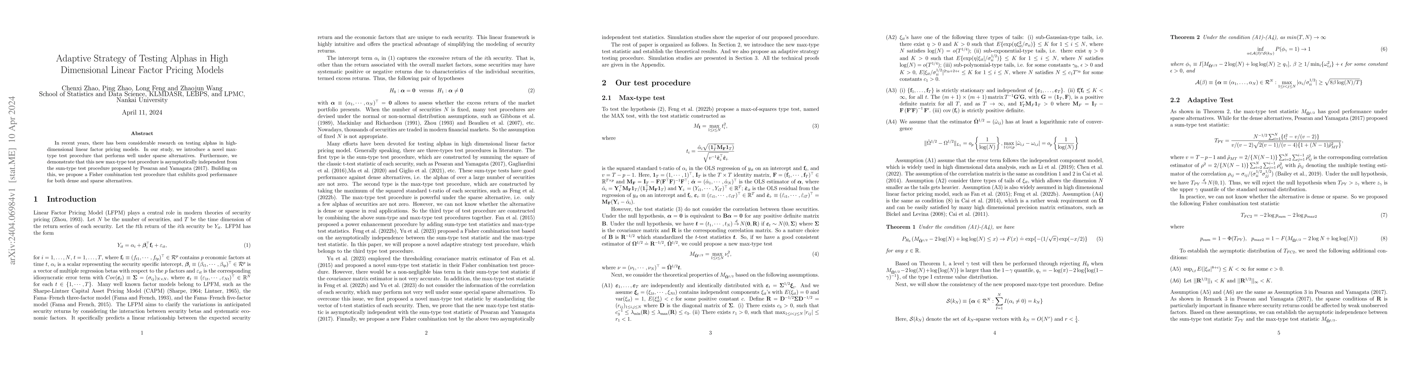 Thumbnail for Adaptive Strategy of Testing Alphas in High Dimensional Linear Factor
  Pricing Models