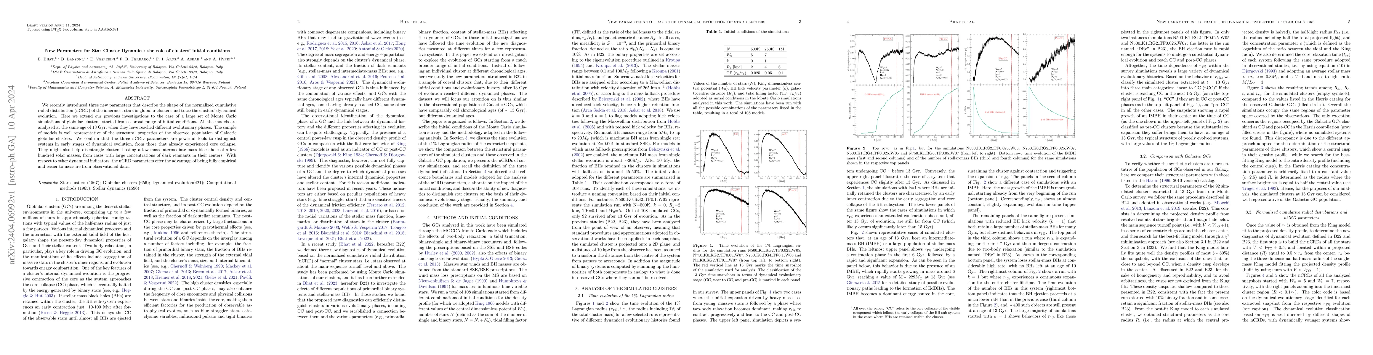 Thumbnail for New Parameters for Star Cluster Dynamics: the role of clusters initial
  conditions