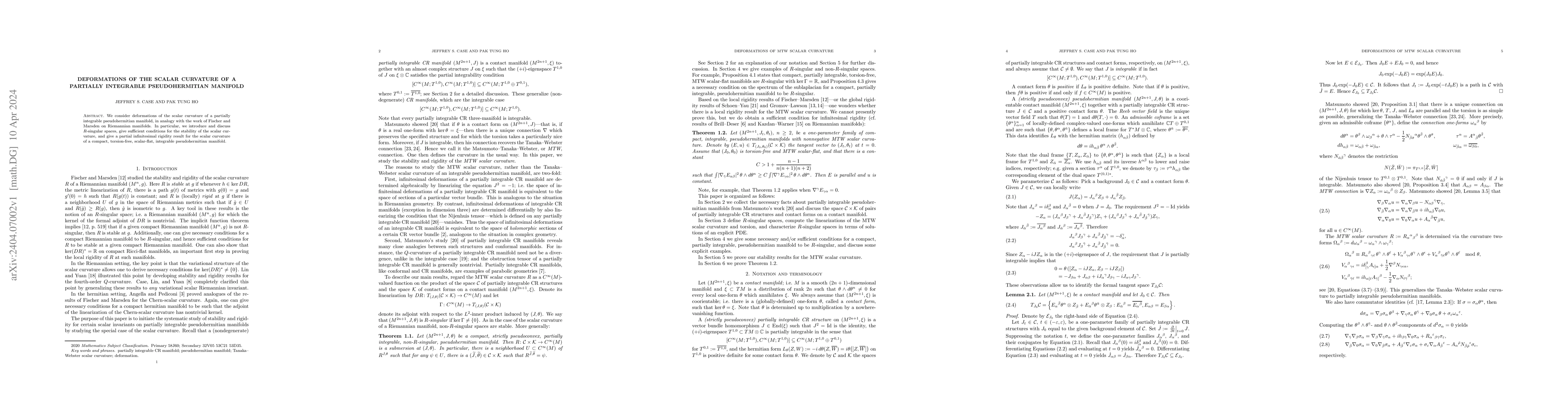 Thumbnail for Deformations of the scalar curvature of a partially integrable
  pseudohermitian manifold