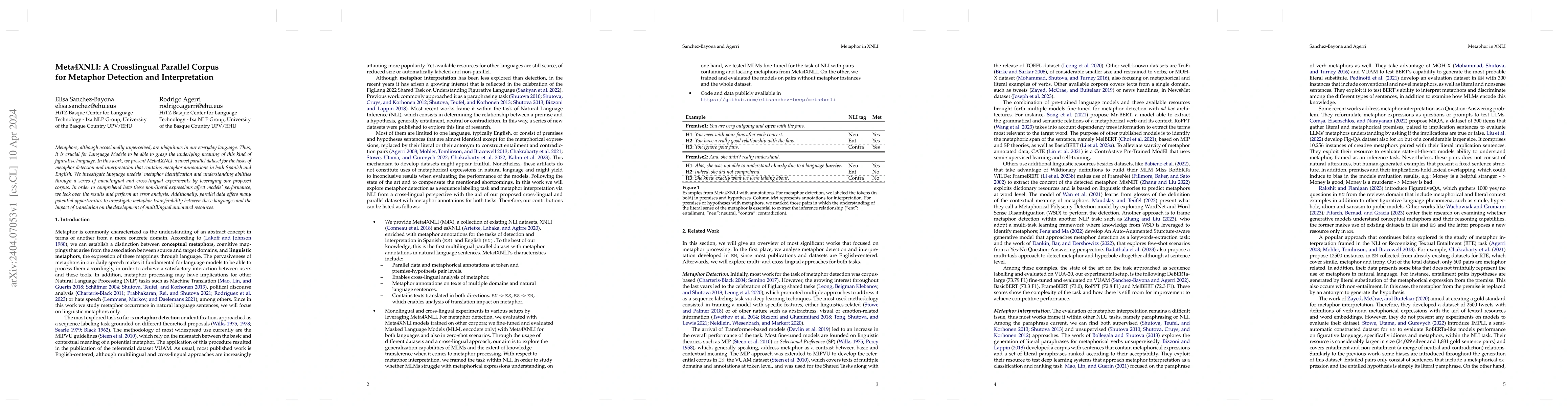 Thumbnail for Meta4XNLI: A Crosslingual Parallel Corpus for Metaphor Detection and
  Interpretation