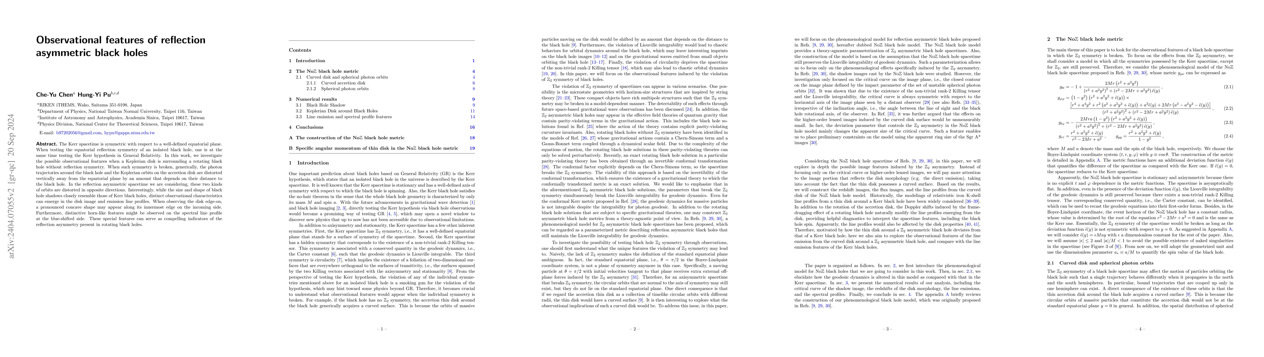 Thumbnail for Observational features of reflection asymmetric black holes