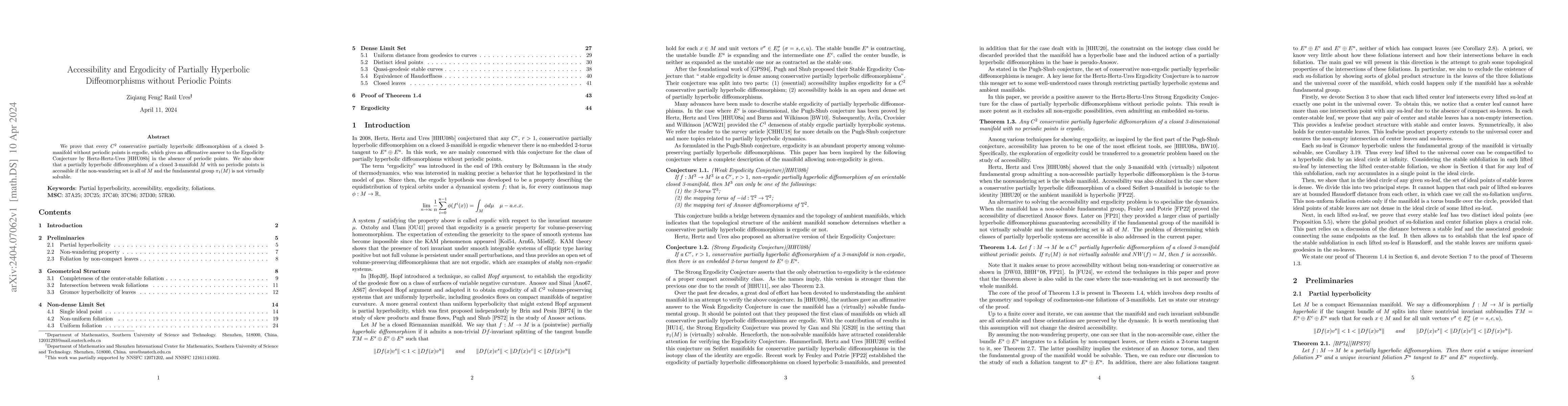 Thumbnail for Accessibility and Ergodicity of Partially Hyperbolic Diffeomorphisms
  without Periodic Points