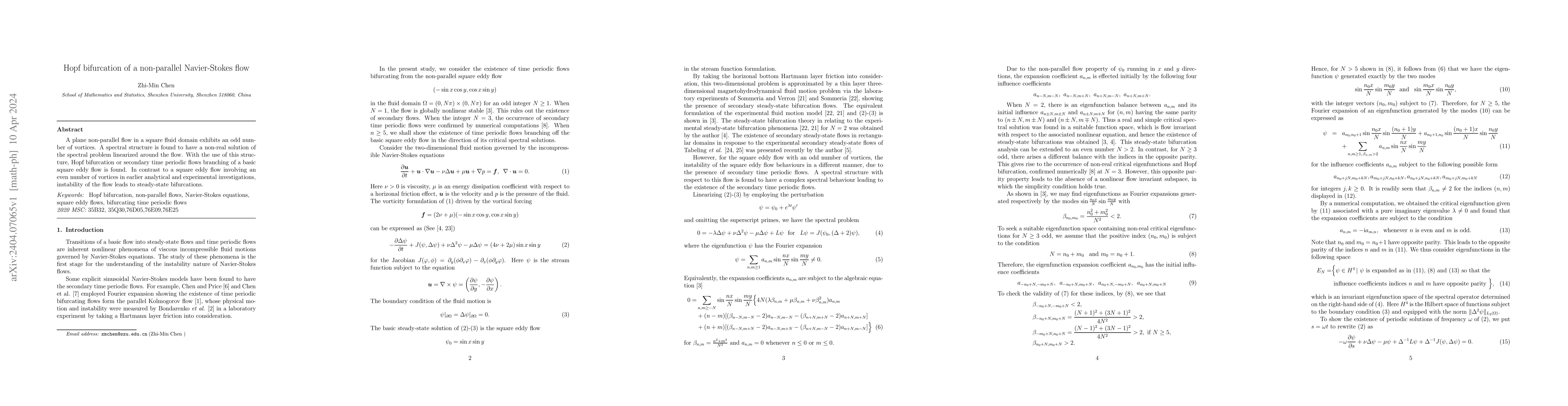 Thumbnail for Hopf bifurcation of a non-parallel Navier-Stokes flow