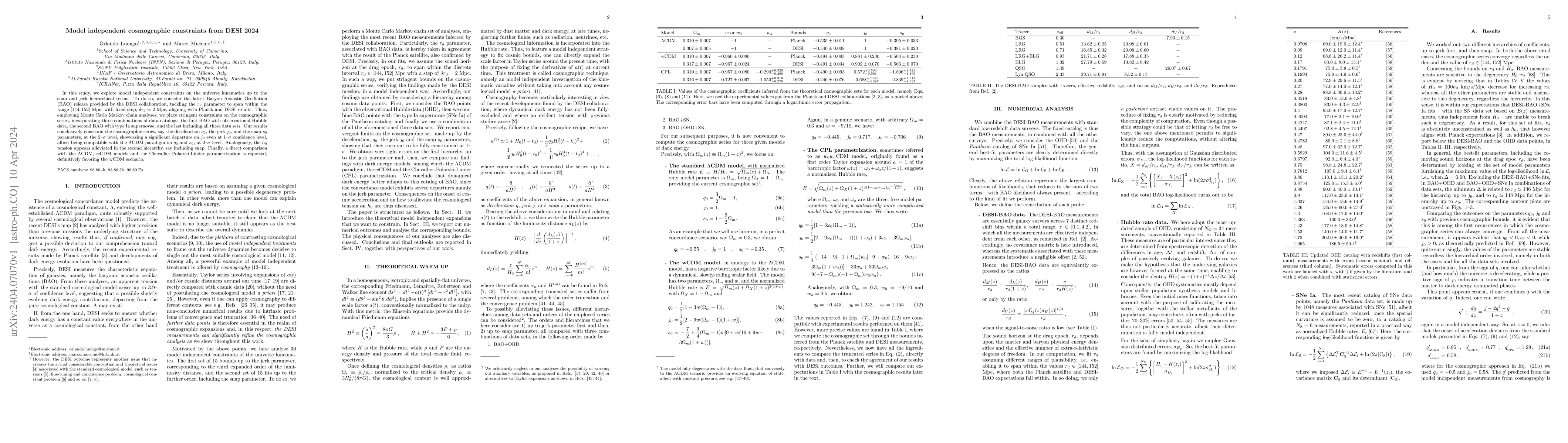 Thumbnail for Model independent cosmographic constraints from DESI 2024