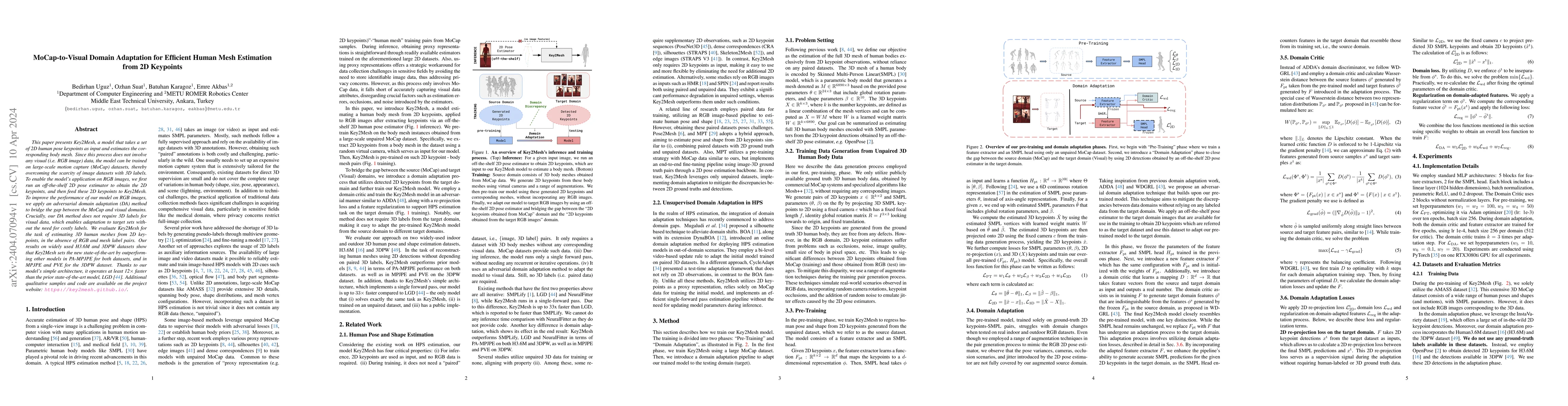 Thumbnail for MoCap-to-Visual Domain Adaptation for Efficient Human Mesh Estimation
  from 2D Keypoints
