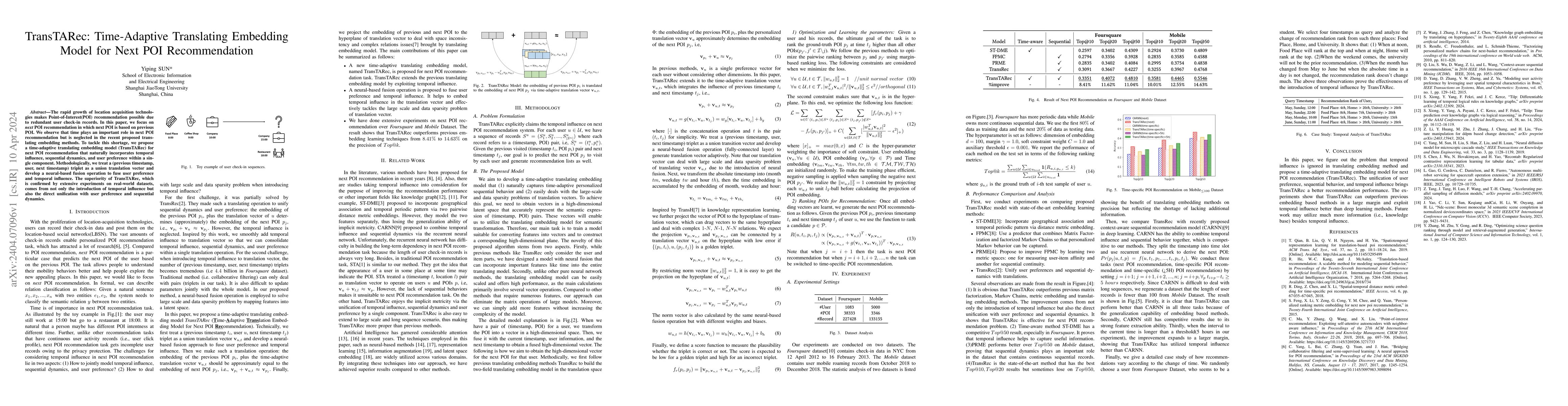 Thumbnail for TransTARec: Time-Adaptive Translating Embedding Model for Next POI
  Recommendation