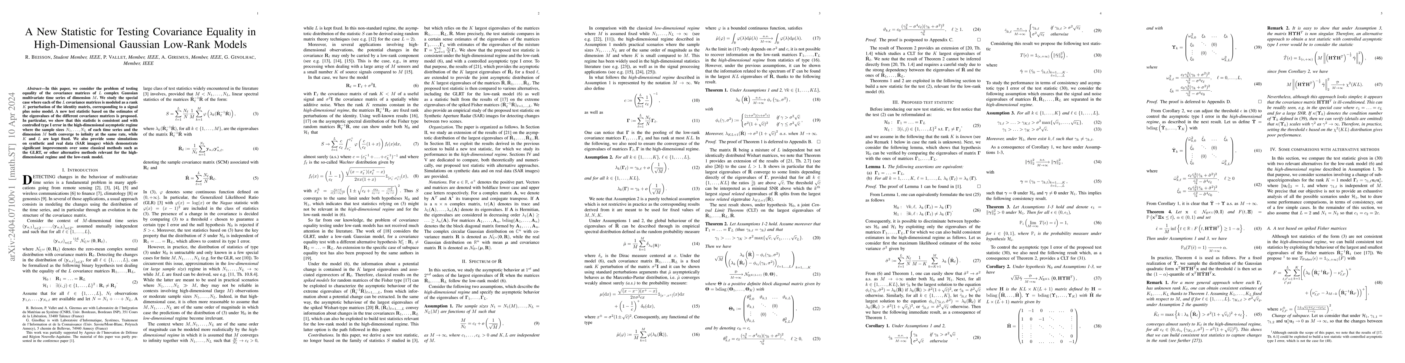 Thumbnail for A New Statistic for Testing Covariance Equality in High-Dimensional
  Gaussian Low-Rank Models