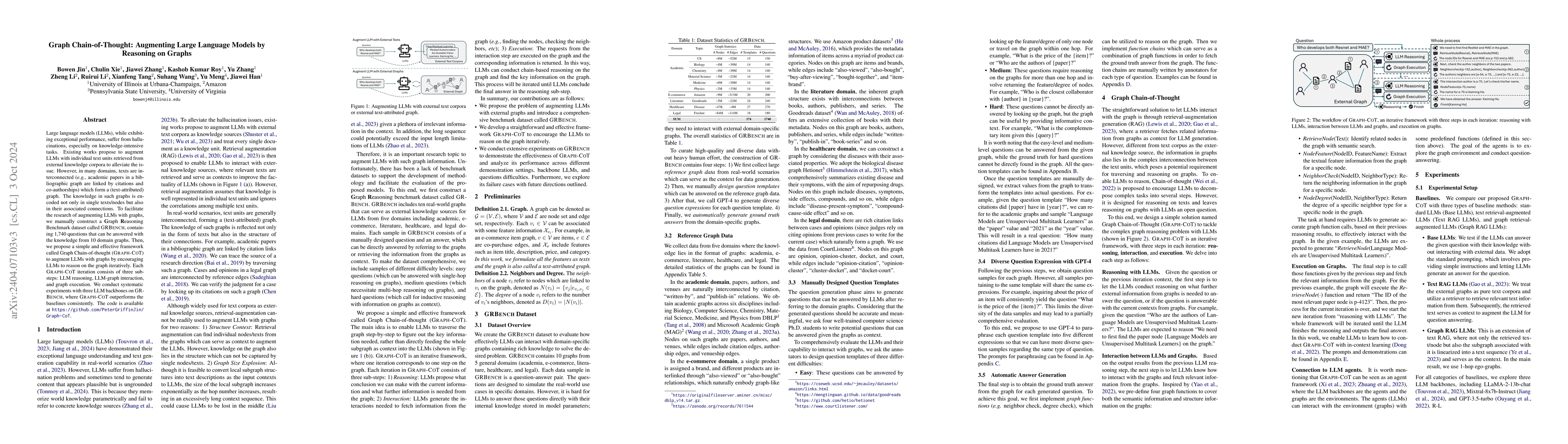 Thumbnail for Graph Chain-of-Thought: Augmenting Large Language Models by Reasoning on
  Graphs