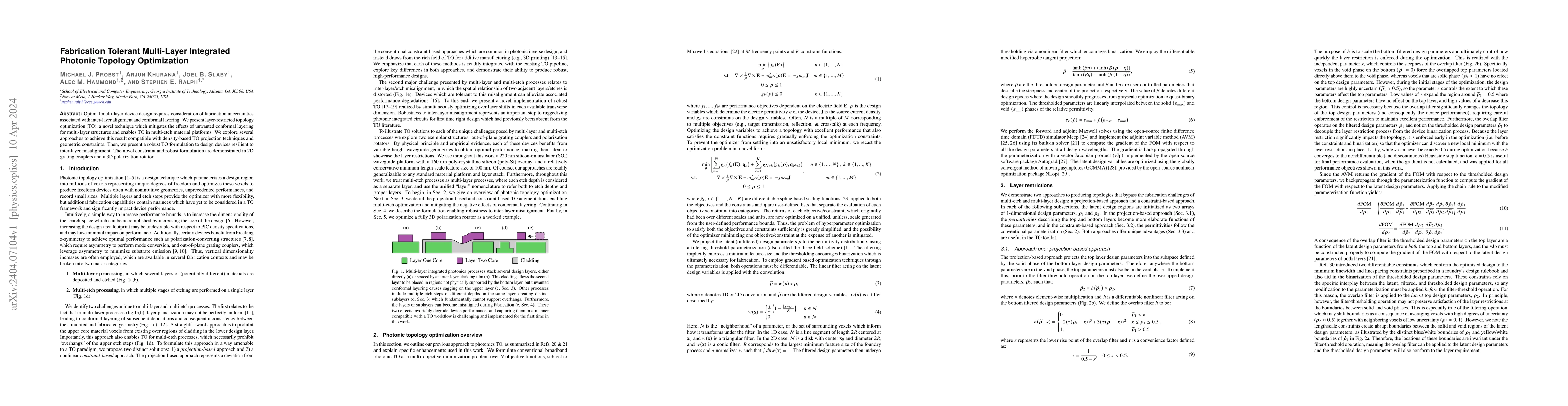 Thumbnail for Fabrication Tolerant Multi-Layer Integrated Photonic Topology
  Optimization