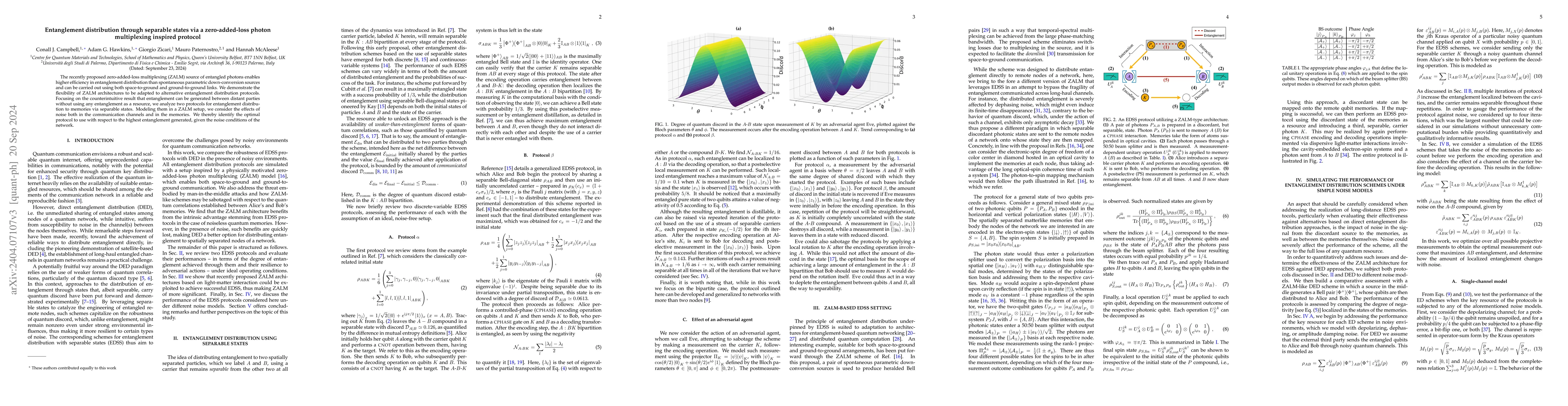 Thumbnail for Entanglement distribution through separable states via a zero-added-loss
  photon multiplexing inspired protocol