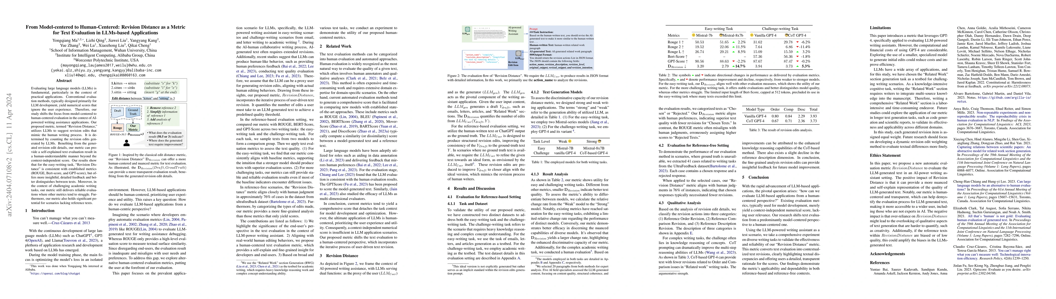 Thumbnail for From Model-centered to Human-Centered: Revision Distance as a Metric for
  Text Evaluation in LLMs-based Applications