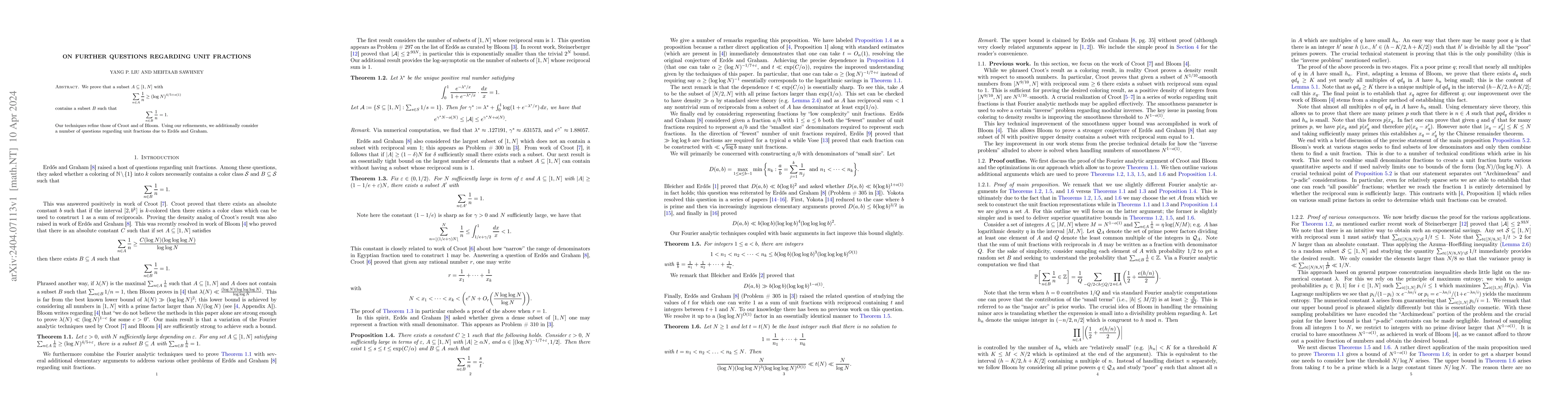 Thumbnail for On further questions regarding unit fractions