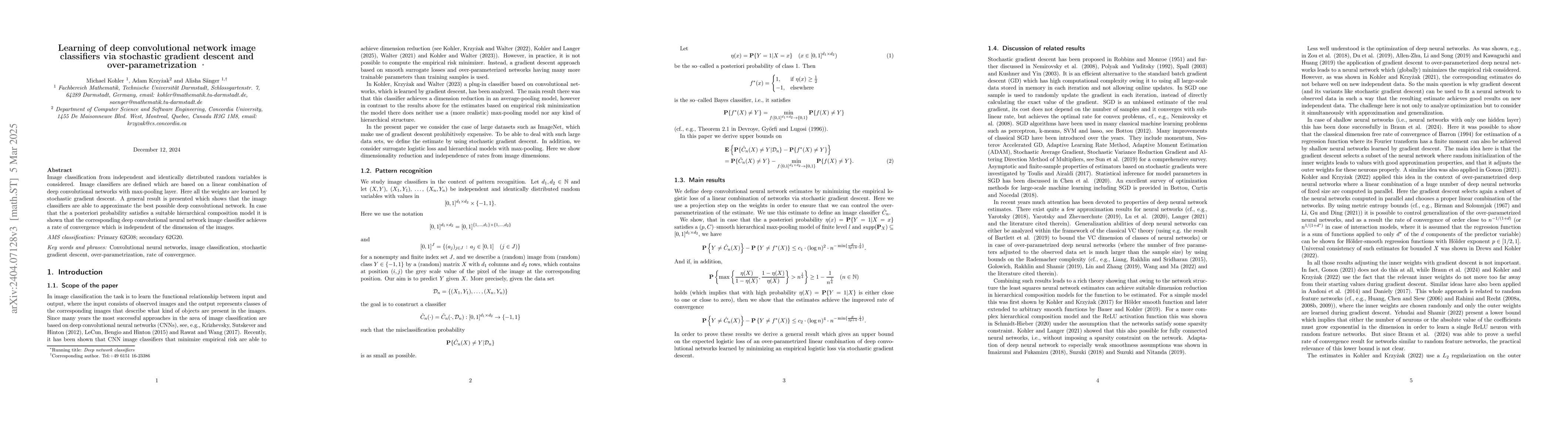 Thumbnail for Learning of deep convolutional network image classifiers via stochastic
  gradient descent and over-parametrization