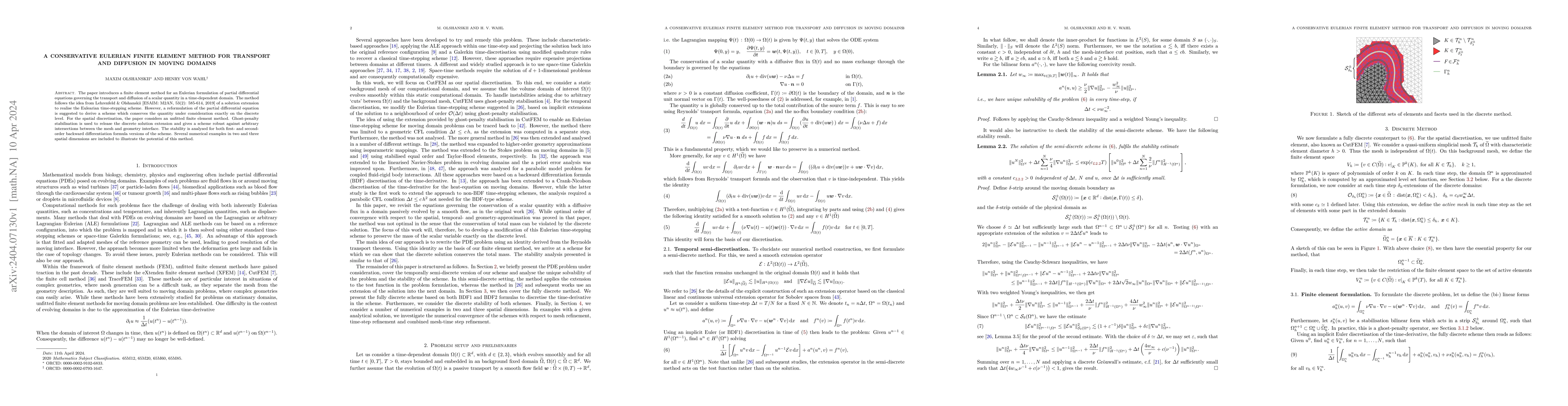 Thumbnail for A conservative Eulerian finite element method for transport and
  diffusion in moving domains