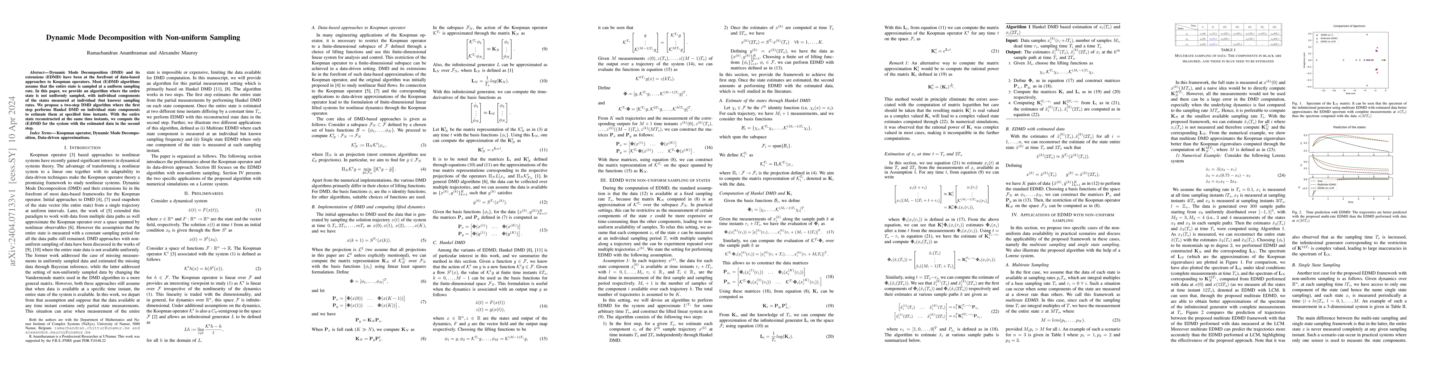 Thumbnail for Dynamic Mode Decomposition with Non-uniform Sampling