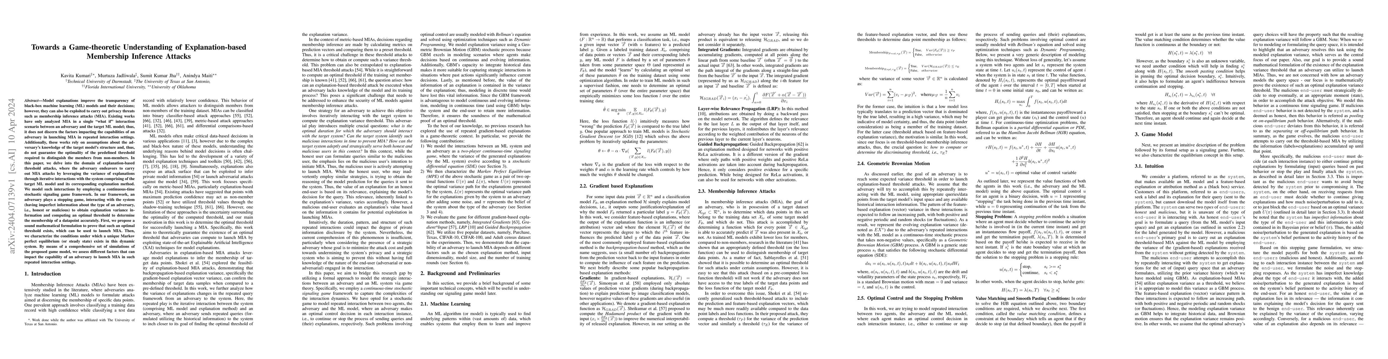 Thumbnail for Towards a Game-theoretic Understanding of Explanation-based Membership
  Inference Attacks