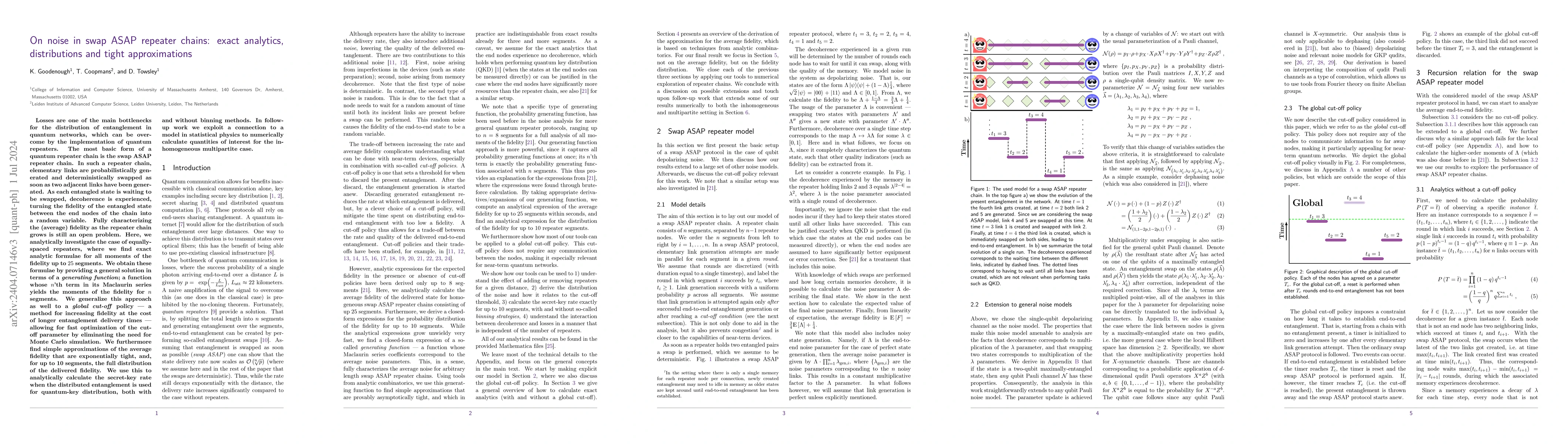 Thumbnail for On noise in swap ASAP repeater chains: exact analytics, distributions
  and tight approximations