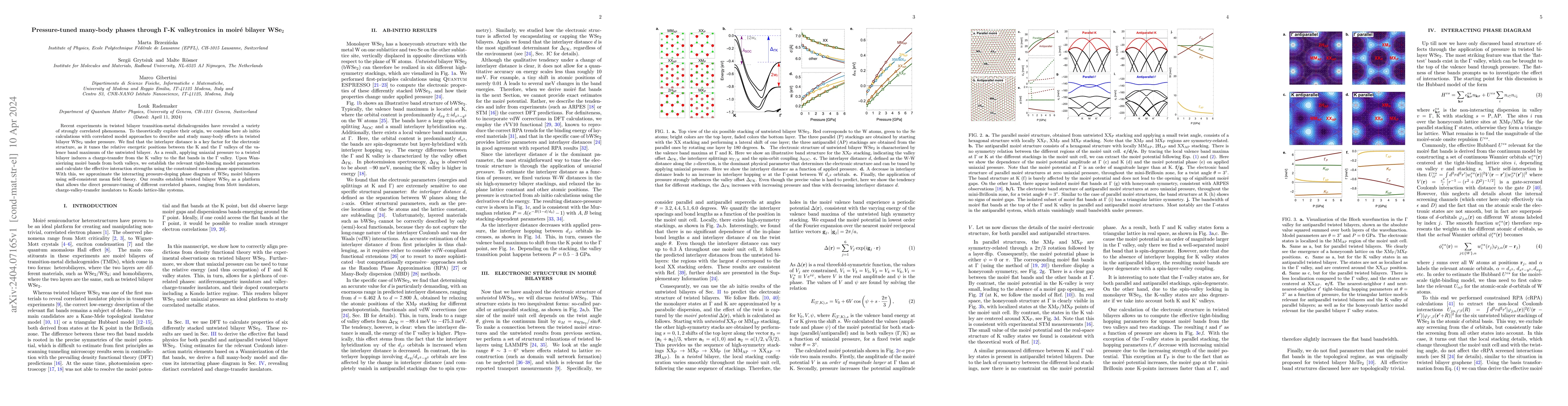 Thumbnail for Pressure-tuned many-body phases through $\Gamma$-K valleytronics in
  moir\'e bilayer WSe$_2$