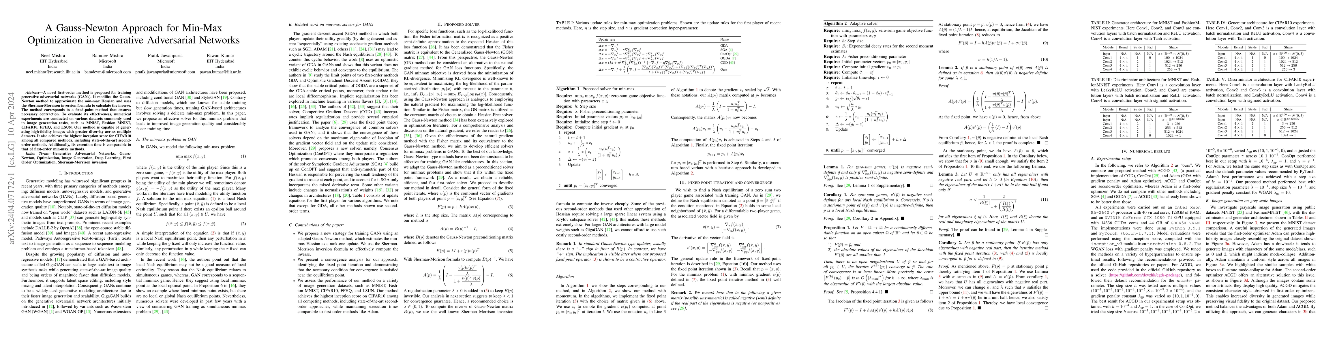 Thumbnail for A Gauss-Newton Approach for Min-Max Optimization in Generative
  Adversarial Networks