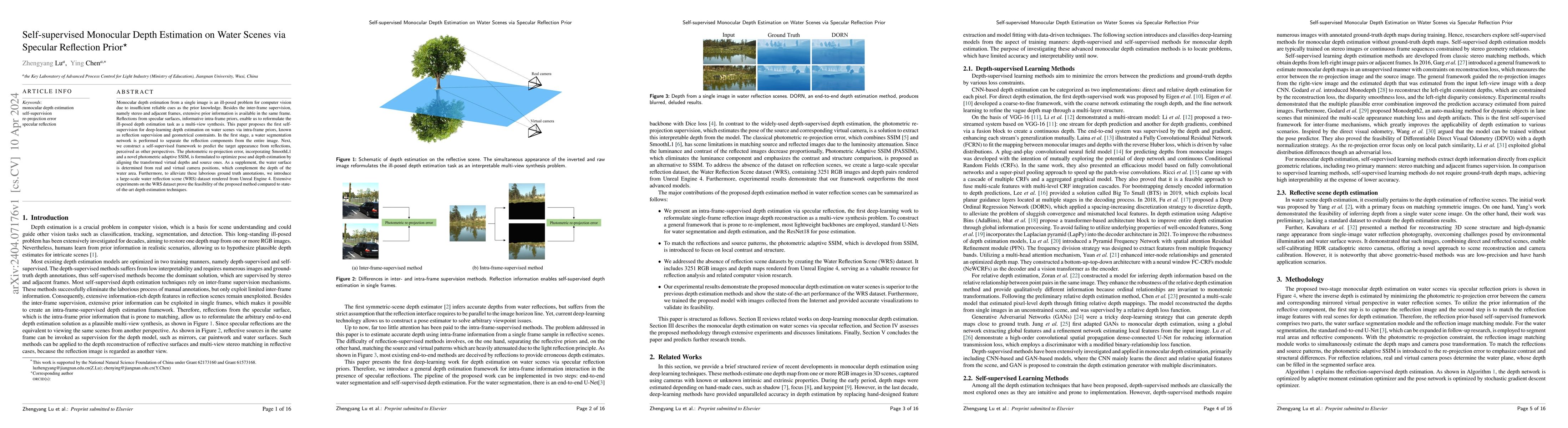 Thumbnail for Self-supervised Monocular Depth Estimation on Water Scenes via Specular
  Reflection Prior