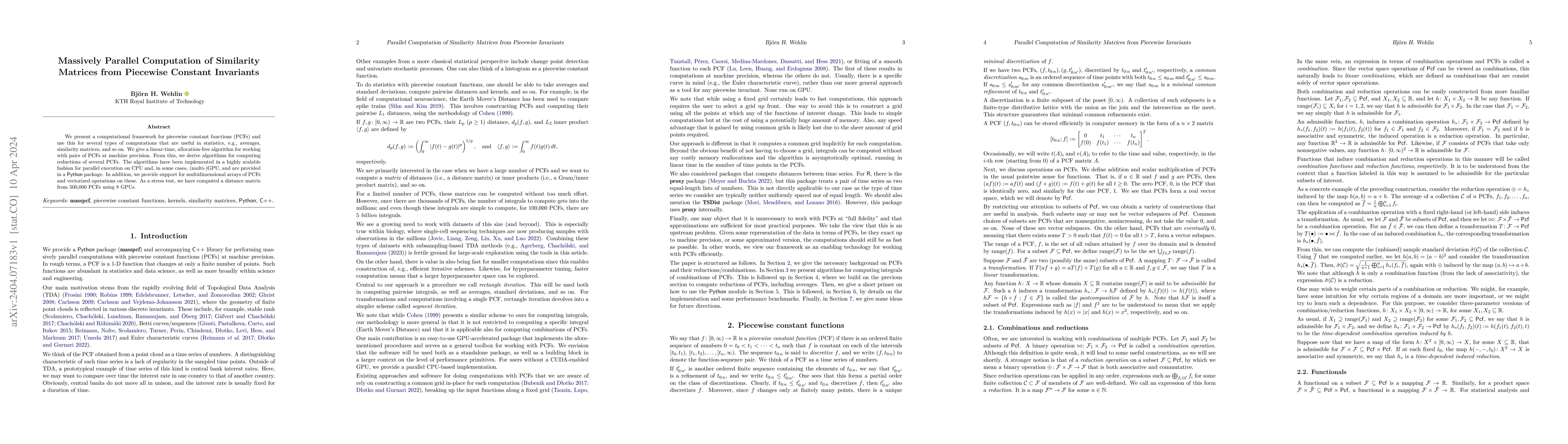 Thumbnail for Massively Parallel Computation of Similarity Matrices from Piecewise
  Constant Invariants
