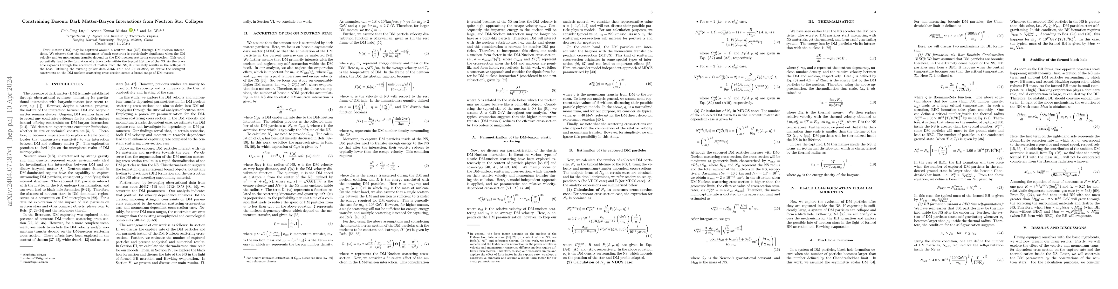 Thumbnail for Constraining Bosonic Dark Matter-Baryon Interactions from Neutron Star
  Collapse