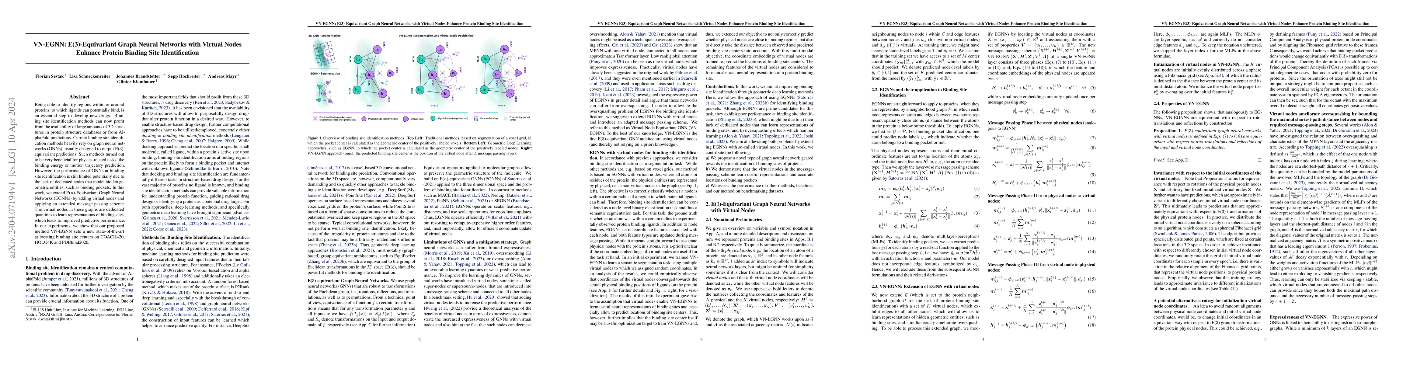 Thumbnail for VN-EGNN: E(3)-Equivariant Graph Neural Networks with Virtual Nodes
  Enhance Protein Binding Site Identification