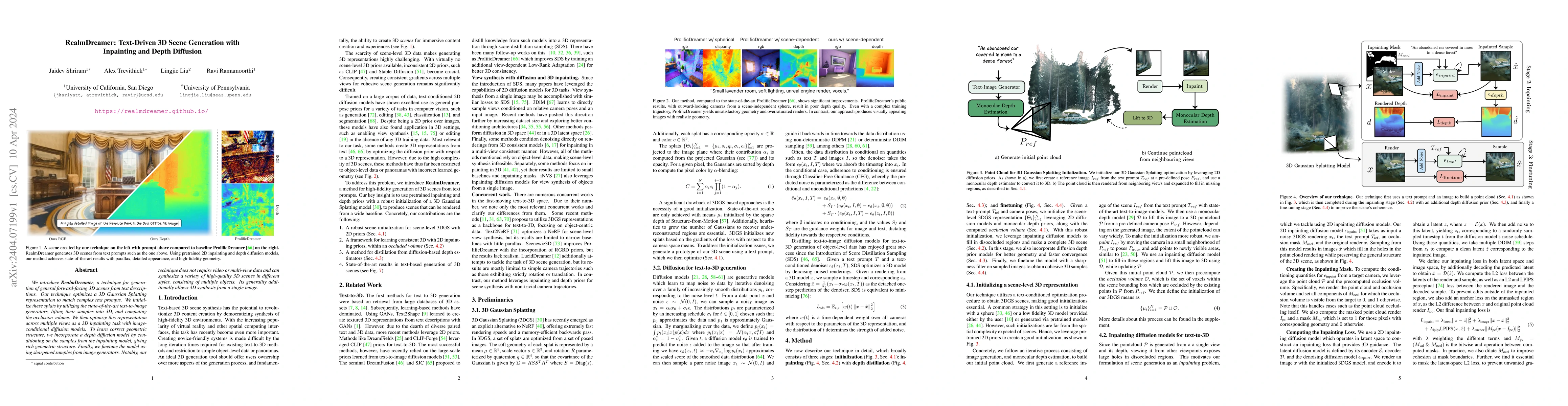 Thumbnail for RealmDreamer: Text-Driven 3D Scene Generation with Inpainting and Depth
  Diffusion