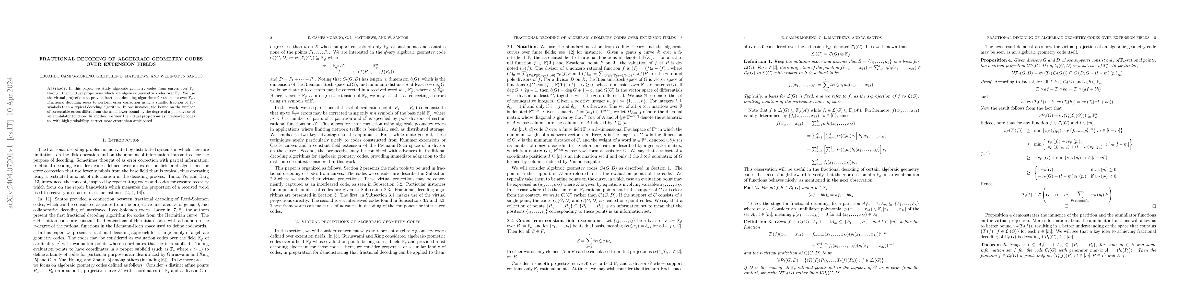 Thumbnail for Fractional decoding of algebraic geometry codes over extension fields