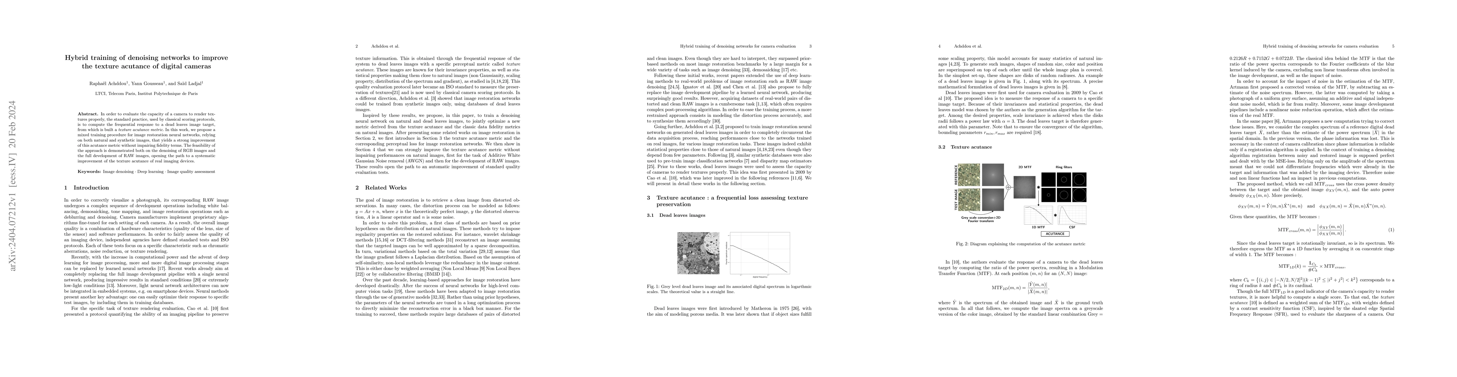 Thumbnail for Hybrid Training of Denoising Networks to Improve the Texture Acutance of
  Digital Cameras
