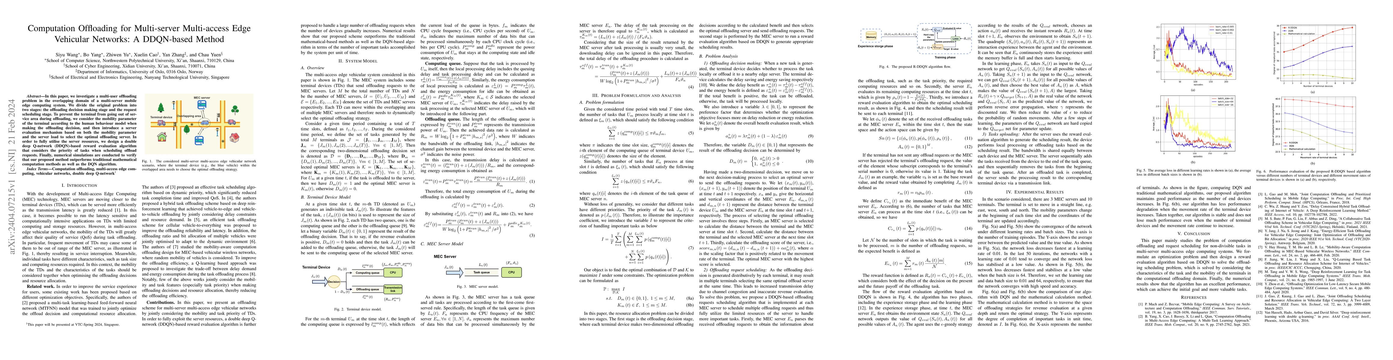 Thumbnail for Computation Offloading for Multi-server Multi-access Edge Vehicular
  Networks: A DDQN-based Method