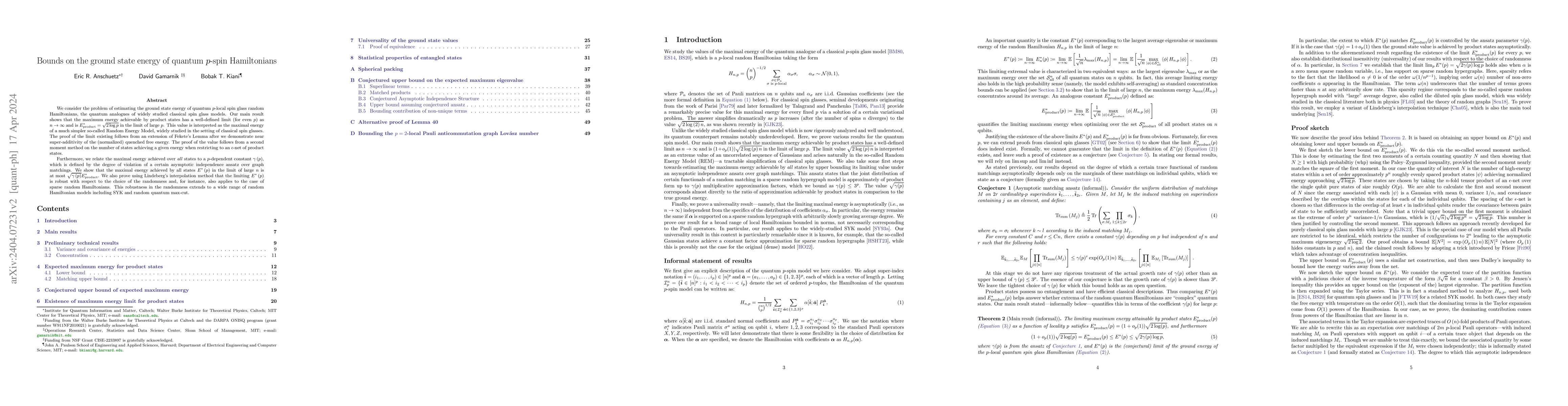 Thumbnail for Bounds on the ground state energy of quantum $p$-spin Hamiltonians