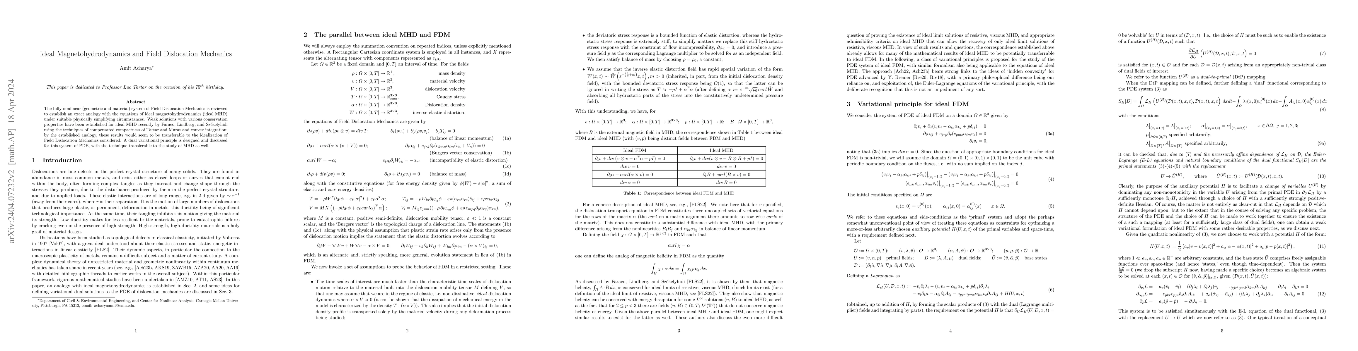Thumbnail for Ideal Magnetohydrodynamics and Field Dislocation Mechanics