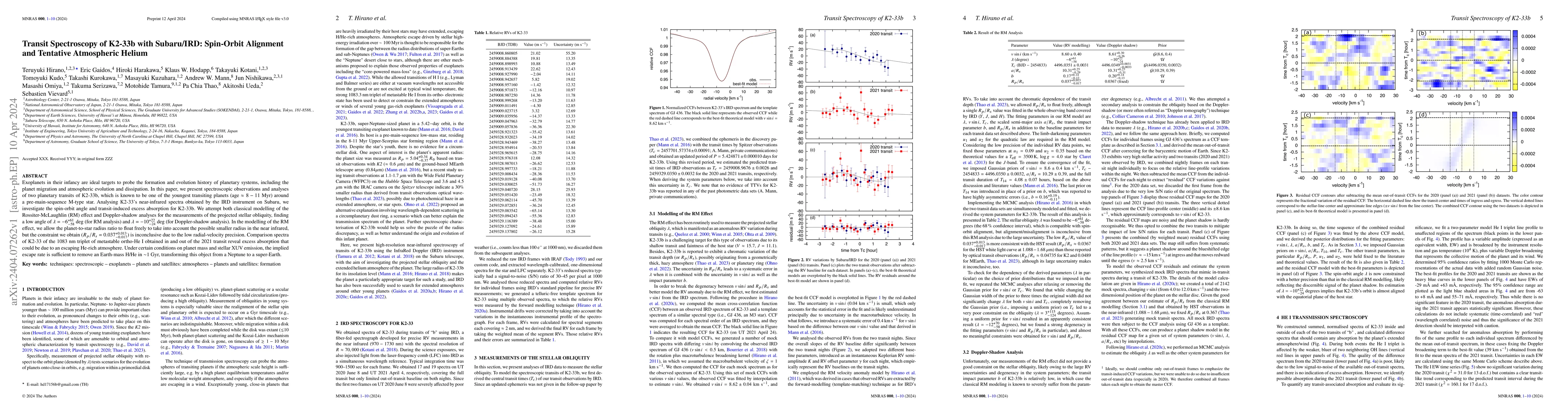 Thumbnail for Transit Spectroscopy of K2-33b with Subaru/IRD: Spin-Orbit Alignment and
  Tentative Atmospheric Helium