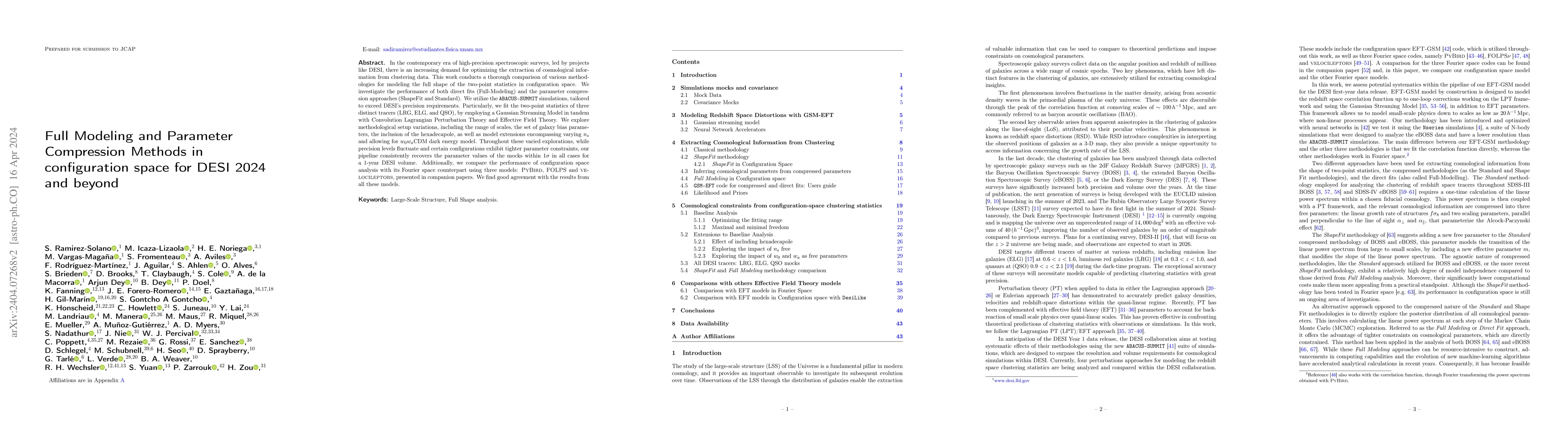 Thumbnail for Full Modeling and Parameter Compression Methods in configuration space
  for DESI 2024 and beyond