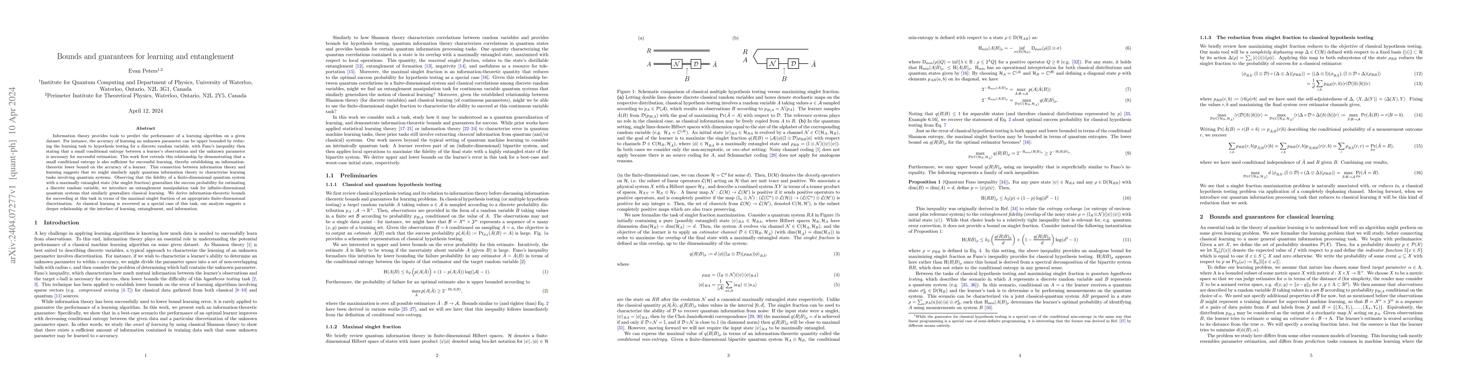 Thumbnail for Bounds and guarantees for learning and entanglement