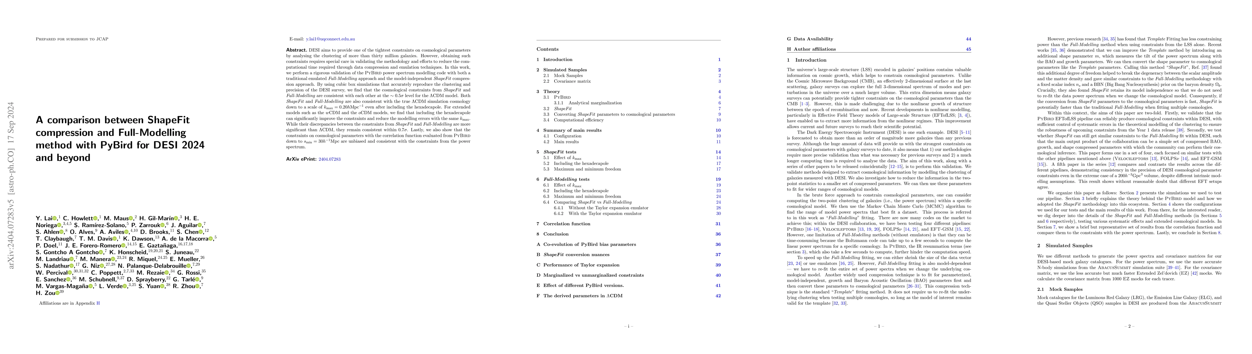 Thumbnail for A comparison between Shapefit compression and Full-Modelling method with
  PyBird for DESI 2024 and beyond
