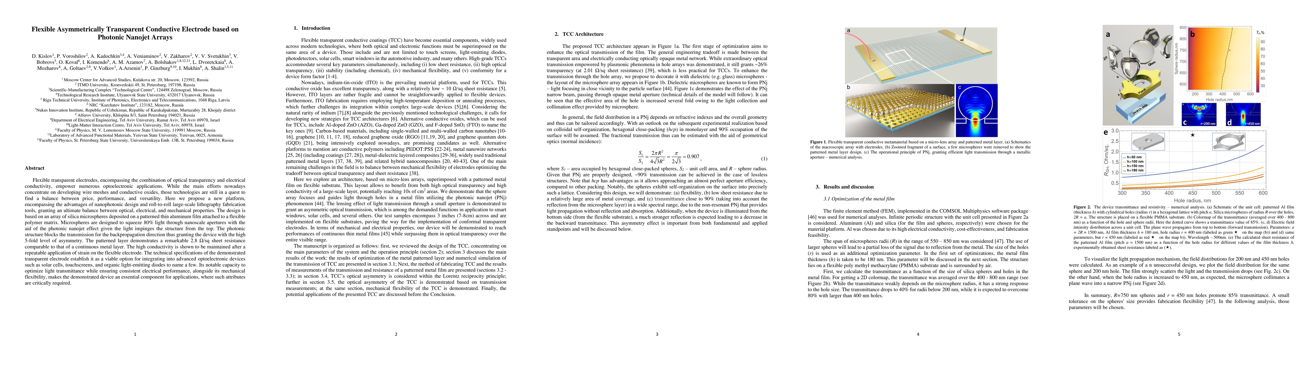 Thumbnail for Flexible Asymmetrically Transparent Conductive Electrode based on
  Photonic Nanojet Arrays