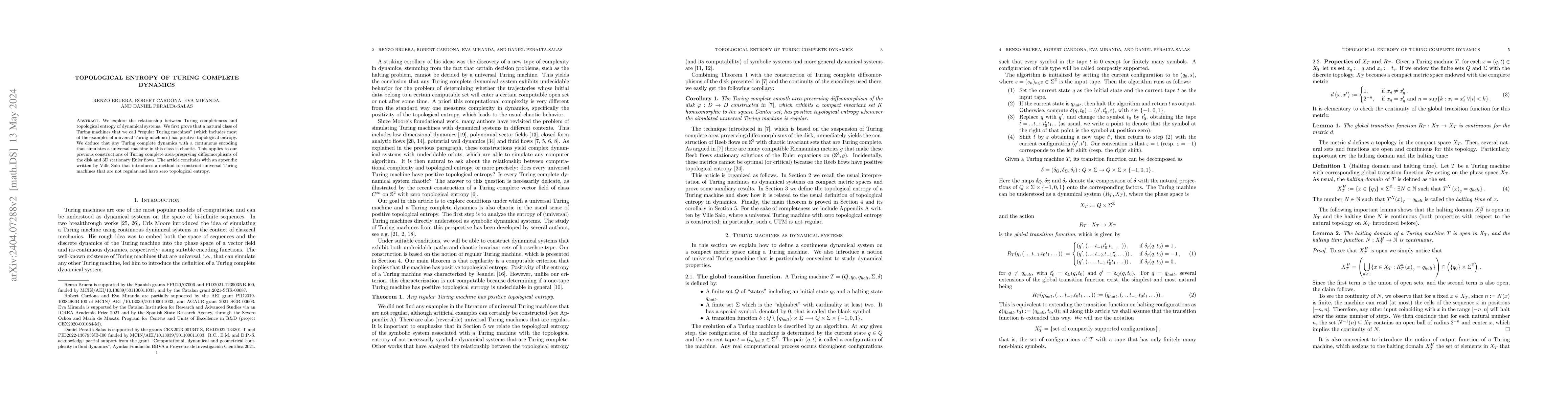Thumbnail for Topological entropy of Turing complete dynamics (with an appendix by
  Ville Salo)