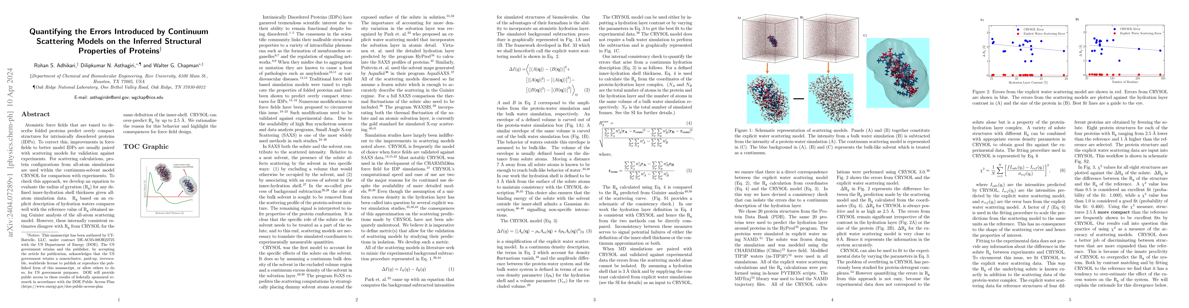 Thumbnail for Quantifying the Errors Introduced by Continuum Scattering Models on the
  Inferred Structural Properties of Proteins