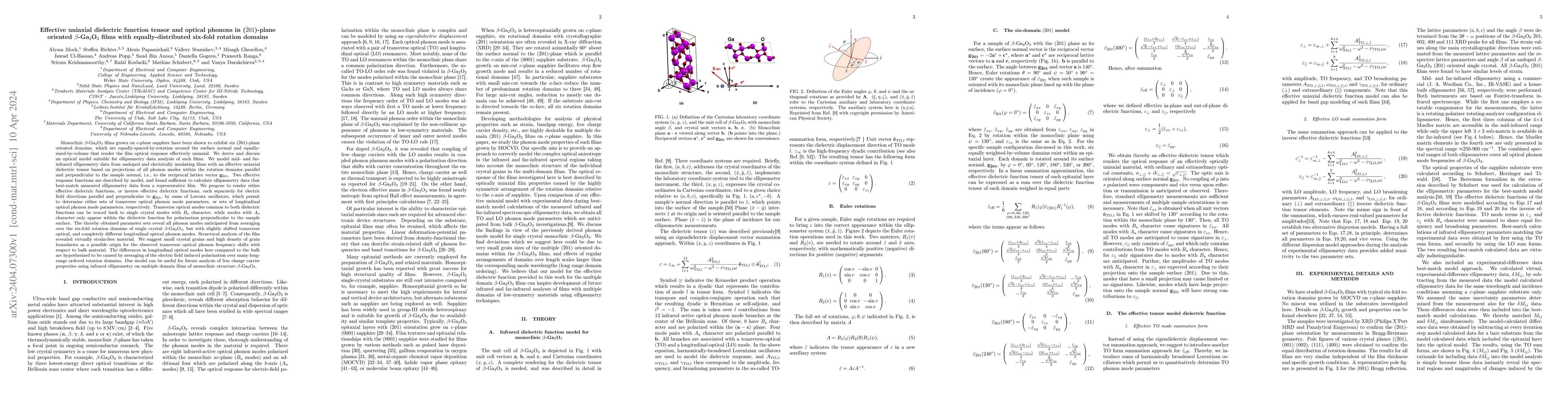 Thumbnail for Effective uniaxial dielectric function tensor and optical phonons in
  ($\bar{2}01$)-plane oriented $\beta$-Ga$_2$O$_3$ films with
  equally-distributed six-fold rotation domains
