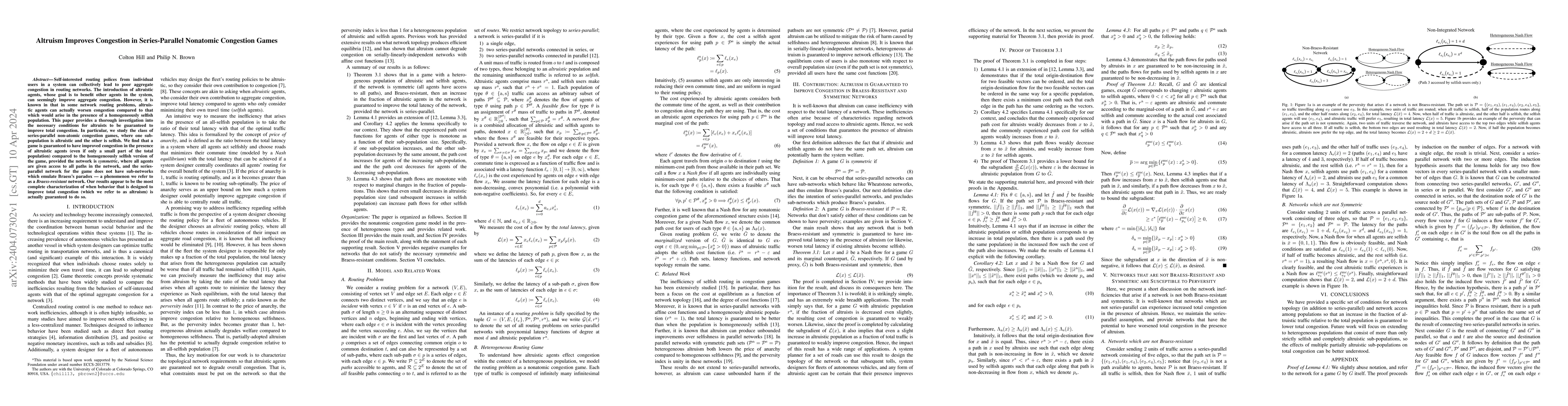 Thumbnail for Altruism Improves Congestion in Series-Parallel Nonatomic Congestion
  Games