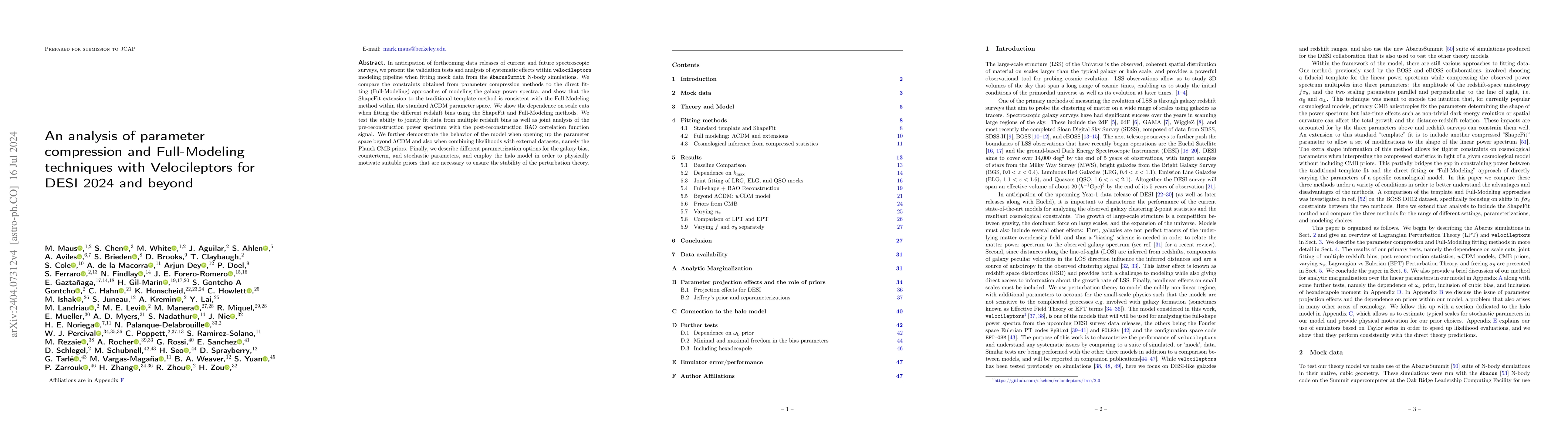 Thumbnail for An analysis of parameter compression and full-modeling techniques with
  Velocileptors for DESI 2024 and beyond