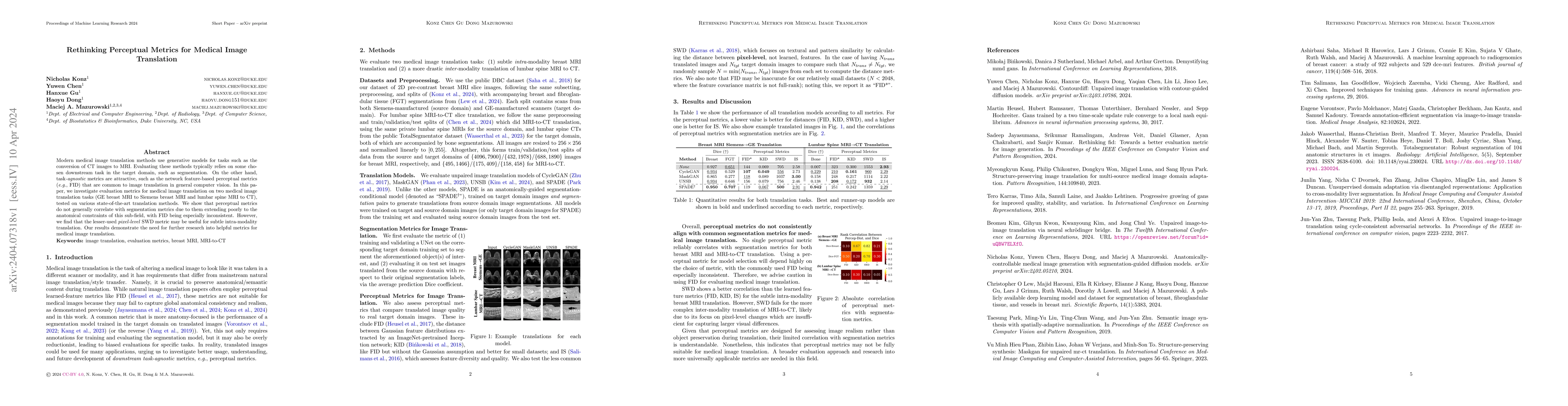 Thumbnail for Rethinking Perceptual Metrics for Medical Image Translation