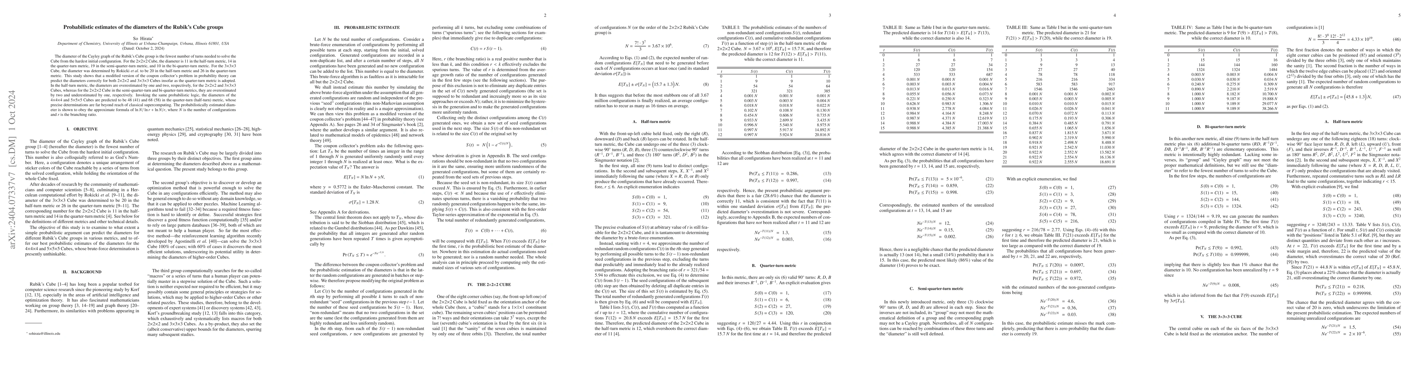 Thumbnail for Probabilistic estimates of the diameters of the Rubik's Cube groups